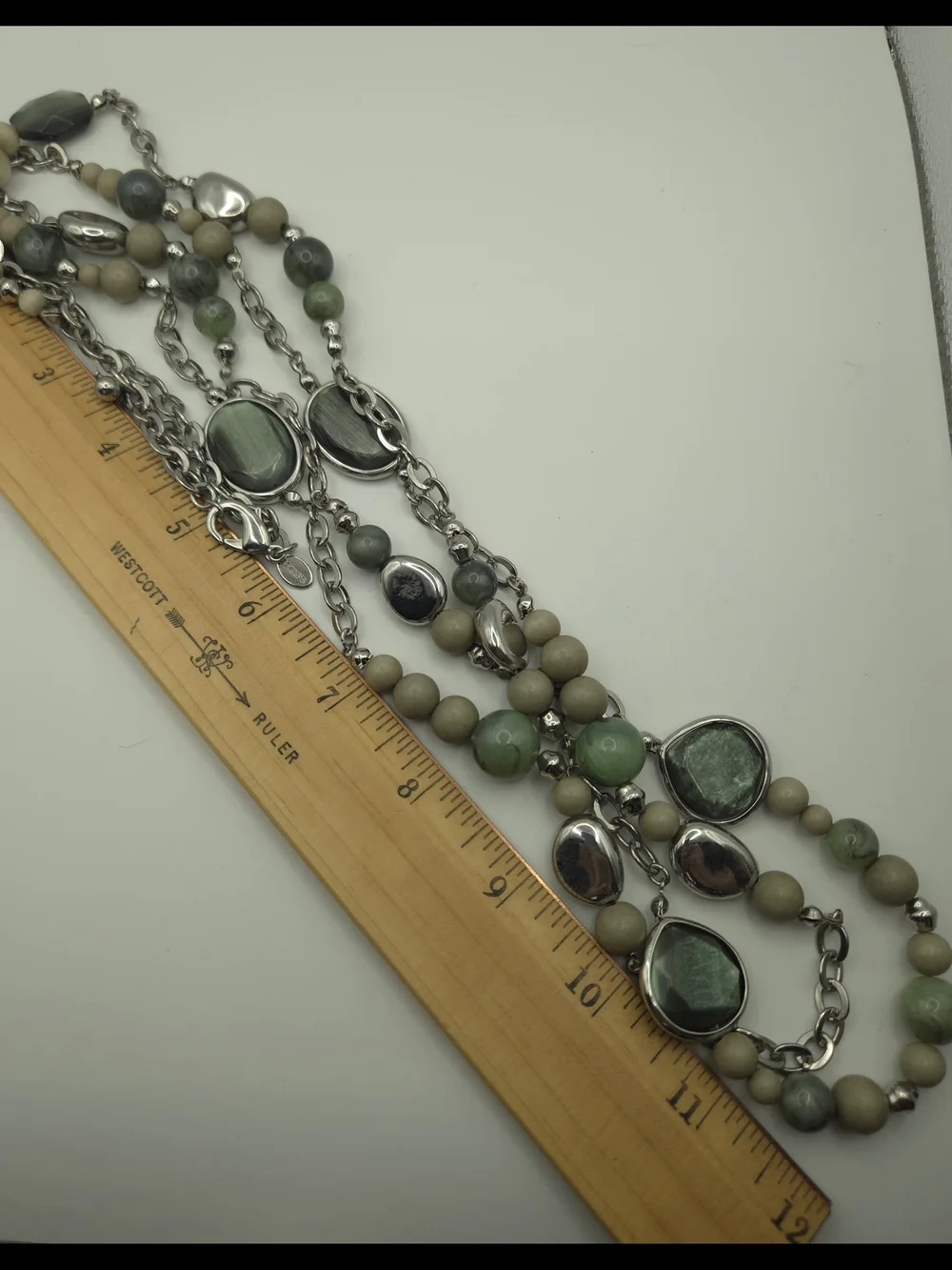 Chico's Green Labradorite Bead Multi-Strand Necklace Silver Accents Nature Fairy